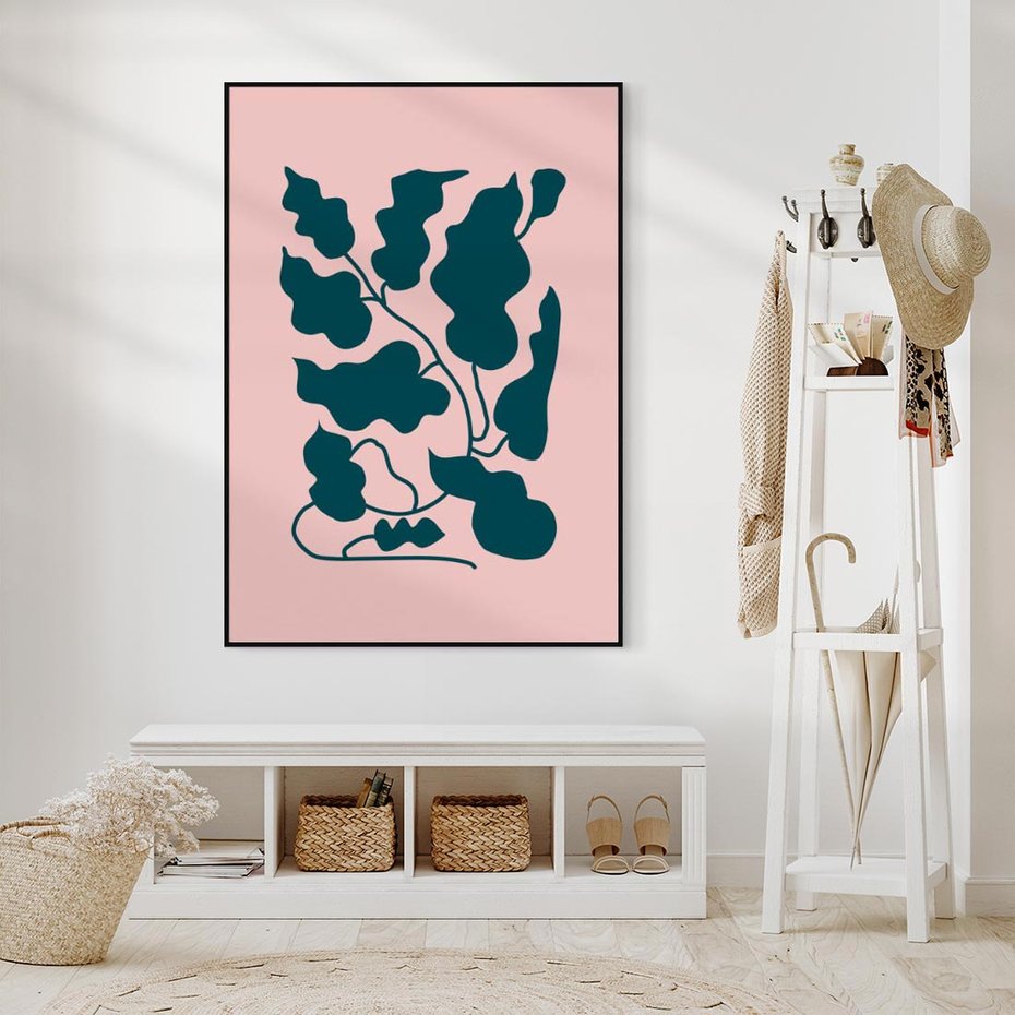 Obraz w ramie 50x70 - Kształty Nieznanego Świata - abstrakcyjne liście, boho styl - rama czarna