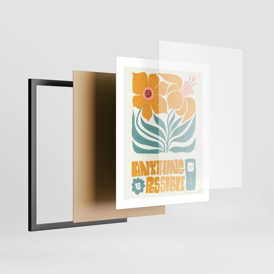 Plakat w ramie 40x50 - Kolorowa Harmonia - sztuka nowoczesna, pastelowe kwiaty - rama czarna