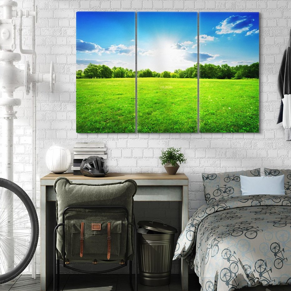 Obraz na płótnie 120x80 - Idylla na łące drzew - łąka, drzewa