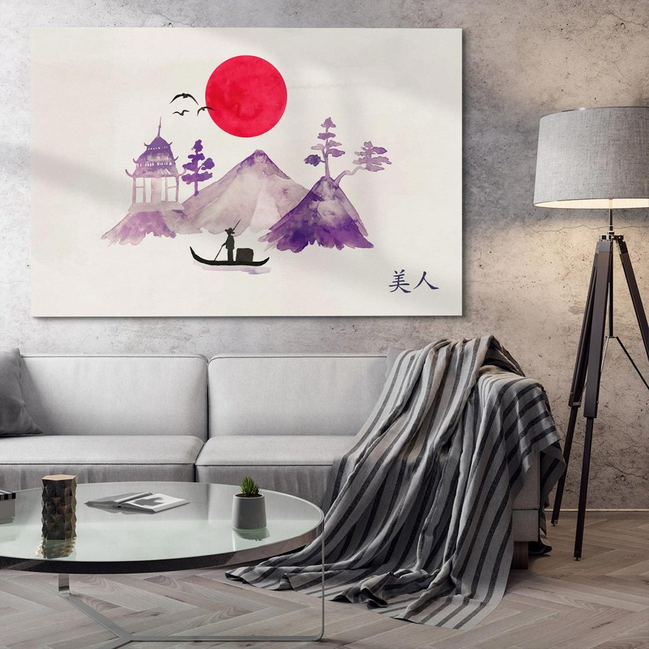 Obraz na płótnie 120x80 - Odbicie Słońca - japońska sztuka, akwarela