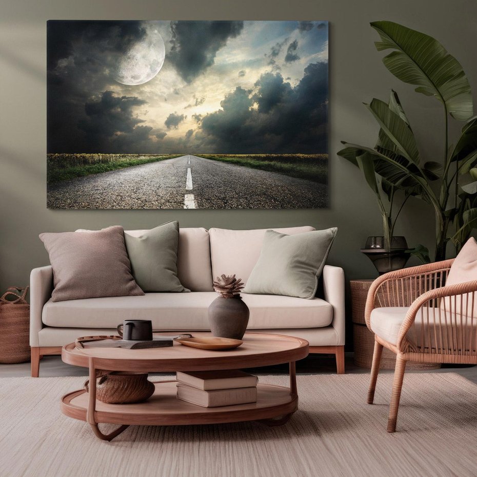 Obraz na płótnie 70x50 - magia nocnej drogi - droga, księżyc