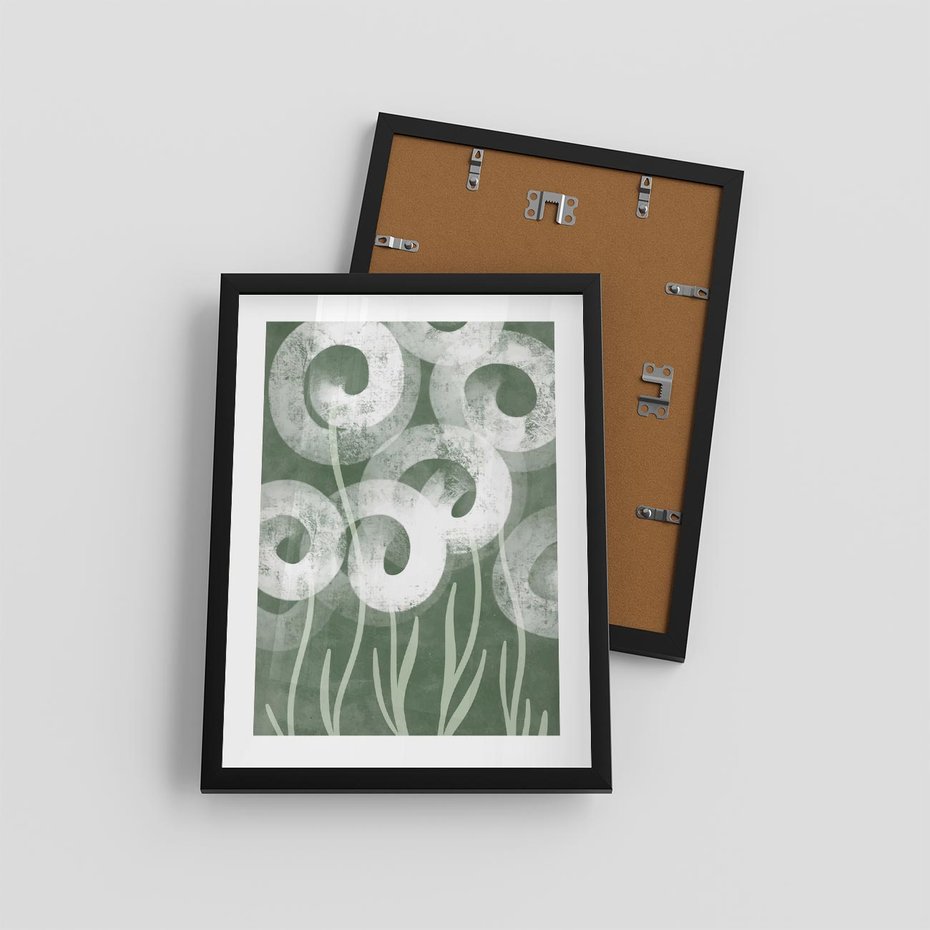 Plakat w ramie 30x40 - Spokojne Plamy Natury - zielony plakat, roślinne motywy - rama czarna