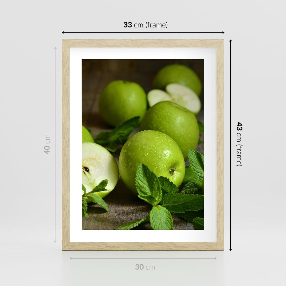 Plakat w ramie 30x40 - Jabłkowa kolorystyka - jabłka, owoce - rama drewno