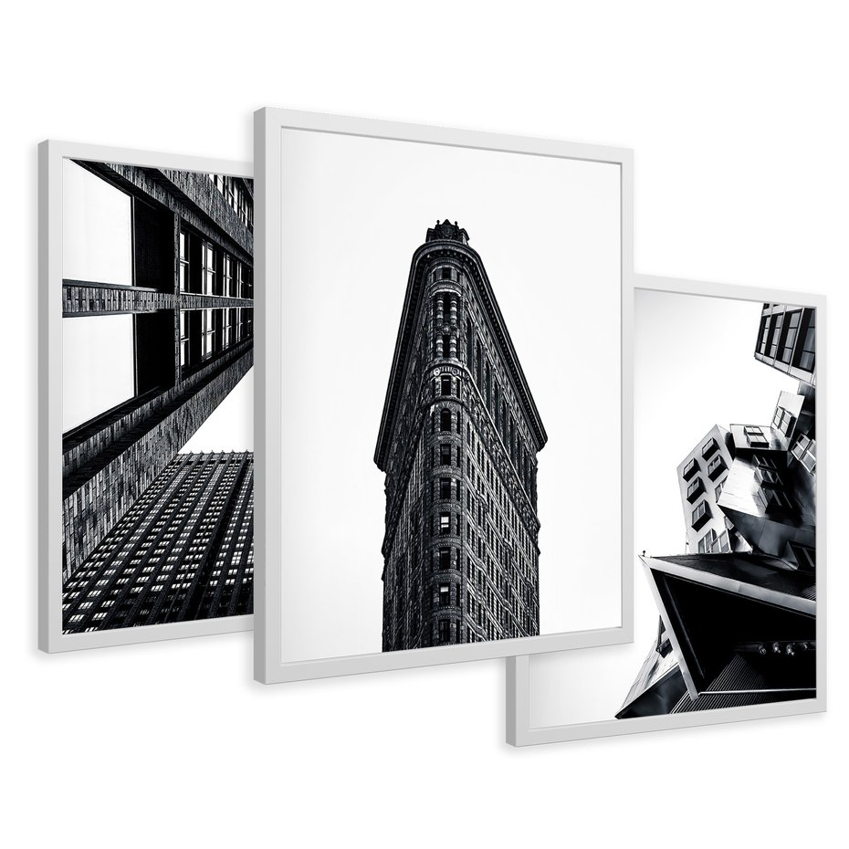 Zestaw obrazy w ramie 40x50 galeria - Architektura, budynki, czarno, biały - rama biała