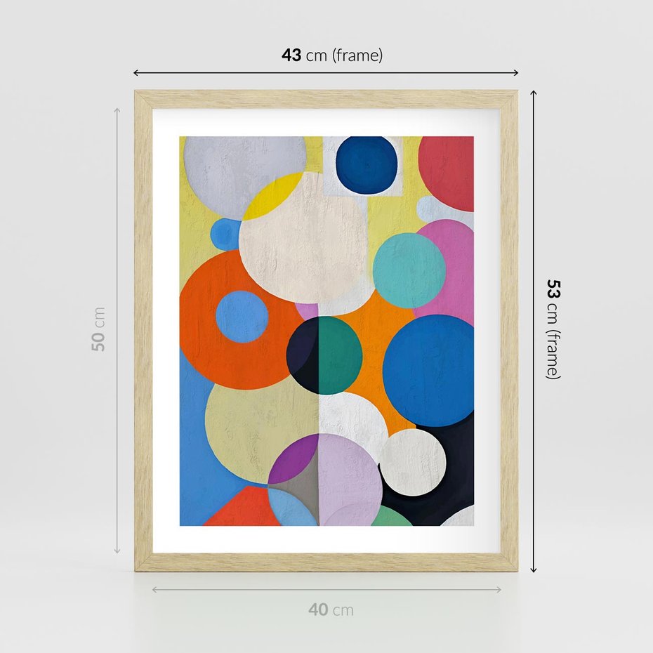 Plakat w ramie 40x50 - Tajemnicze Odbicia Czasu - abstrakcyjne geometryczne kształty, olejny obraz - rama drewno