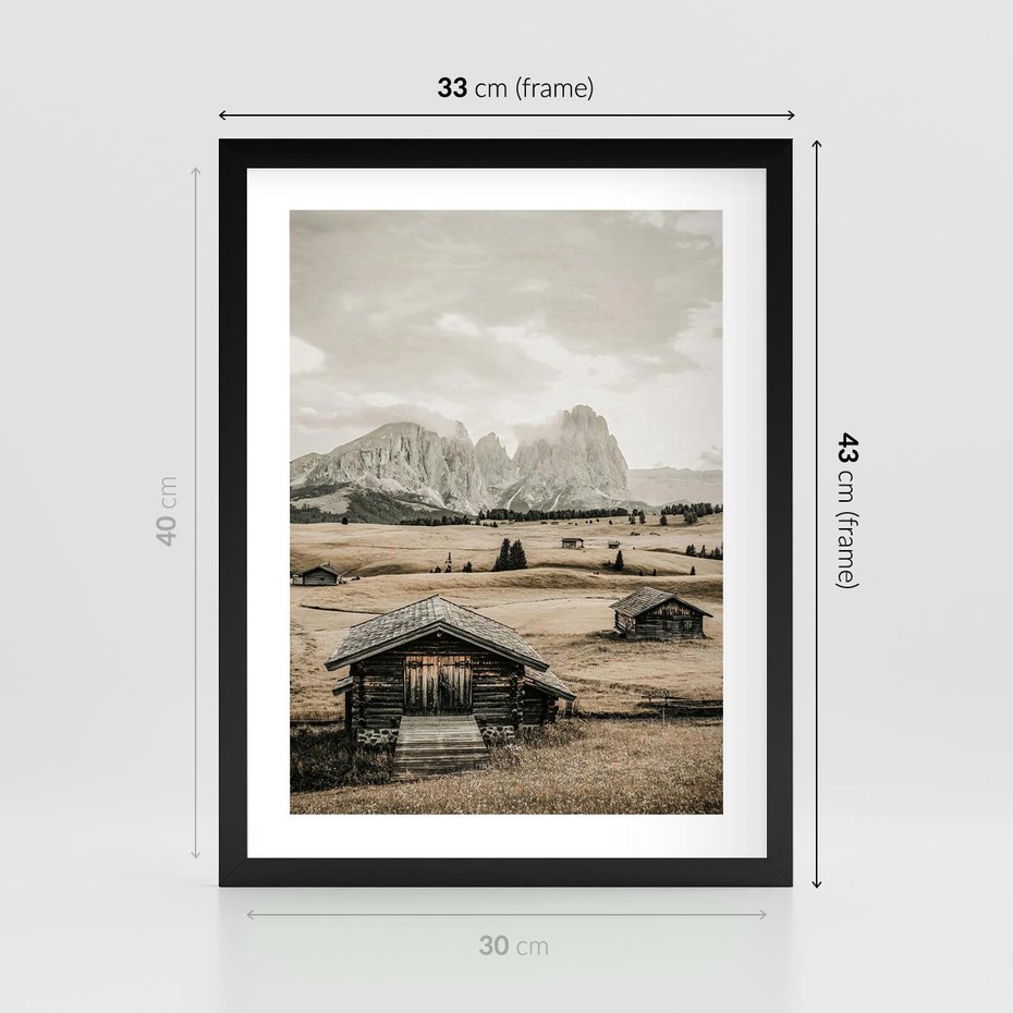 Plakat w ramie 30x40 - Klasyczny Urok Górskich Domków - domki, w górach - rama czarna