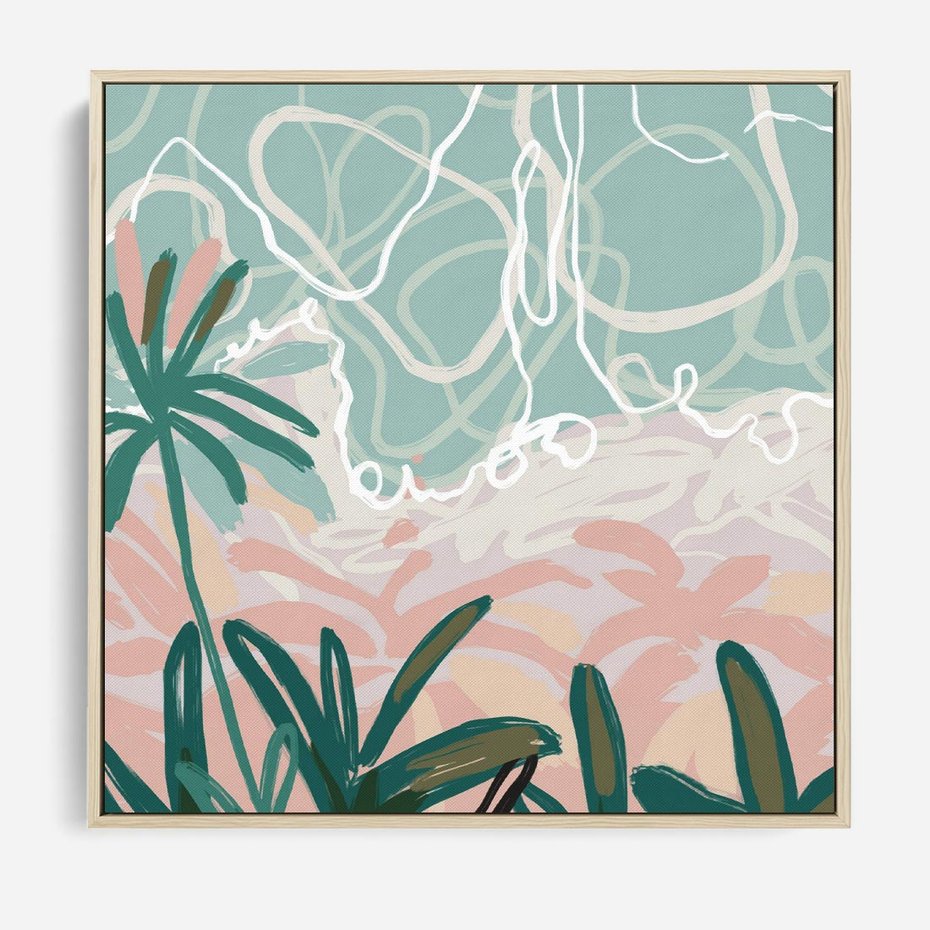 Obraz w ramie 80x80 - Rajski Stan - pastelowy krajobraz, nowoczesny plakat - rama drewno