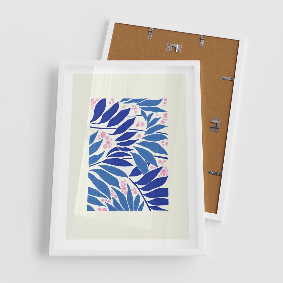 Plakat w ramie 50x70 - Kolorowy Wir - liściasta kompozycja, nowoczesny plakat - rama biała