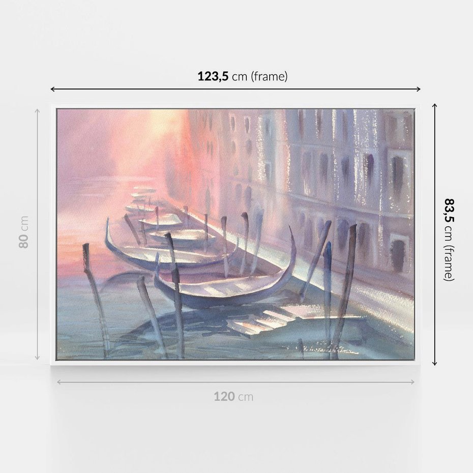 Obraz w ramie 120x80 - Romantyczne Zachody - akwarelowy rysunek, stonowane pastelowe kolory - rama biała