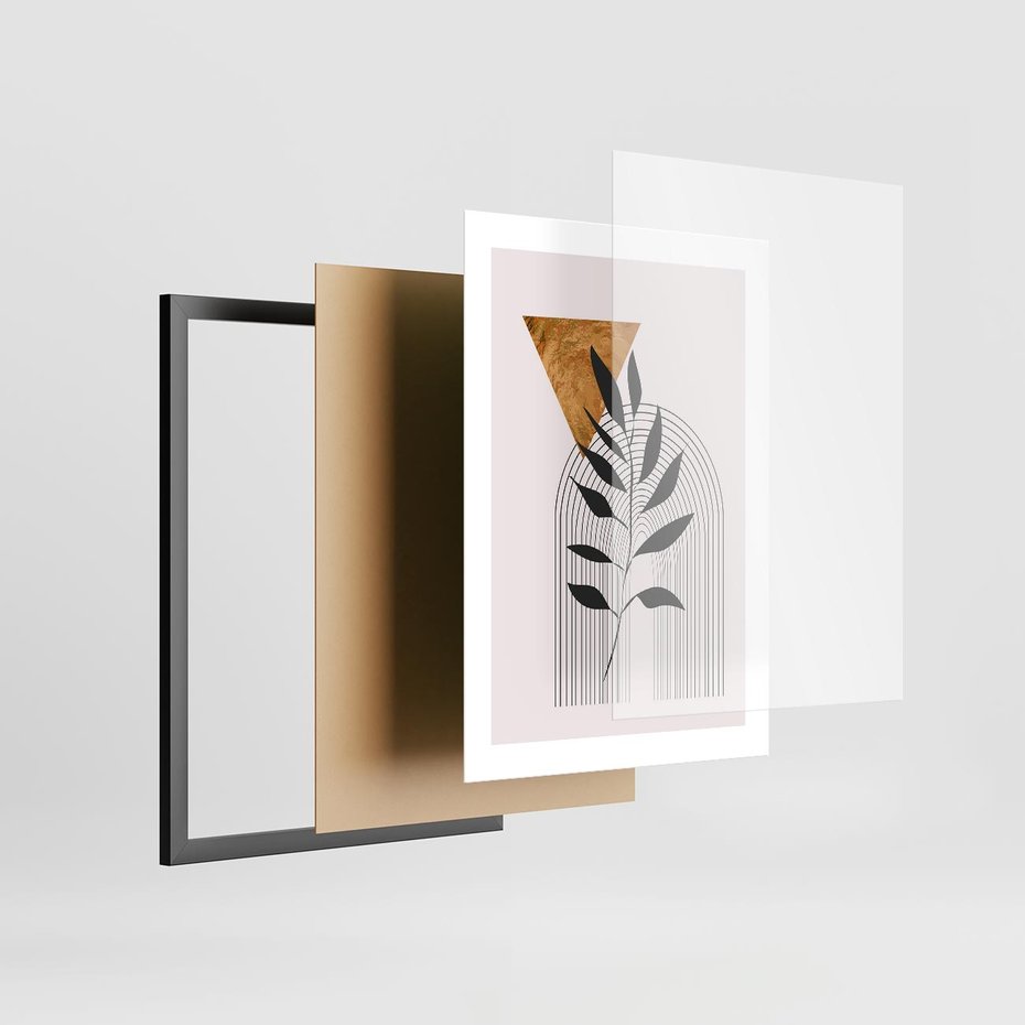 Plakat w ramie 30x40 - Geometria z Elementami Złota i Liści - grafika, złoto - rama czarna