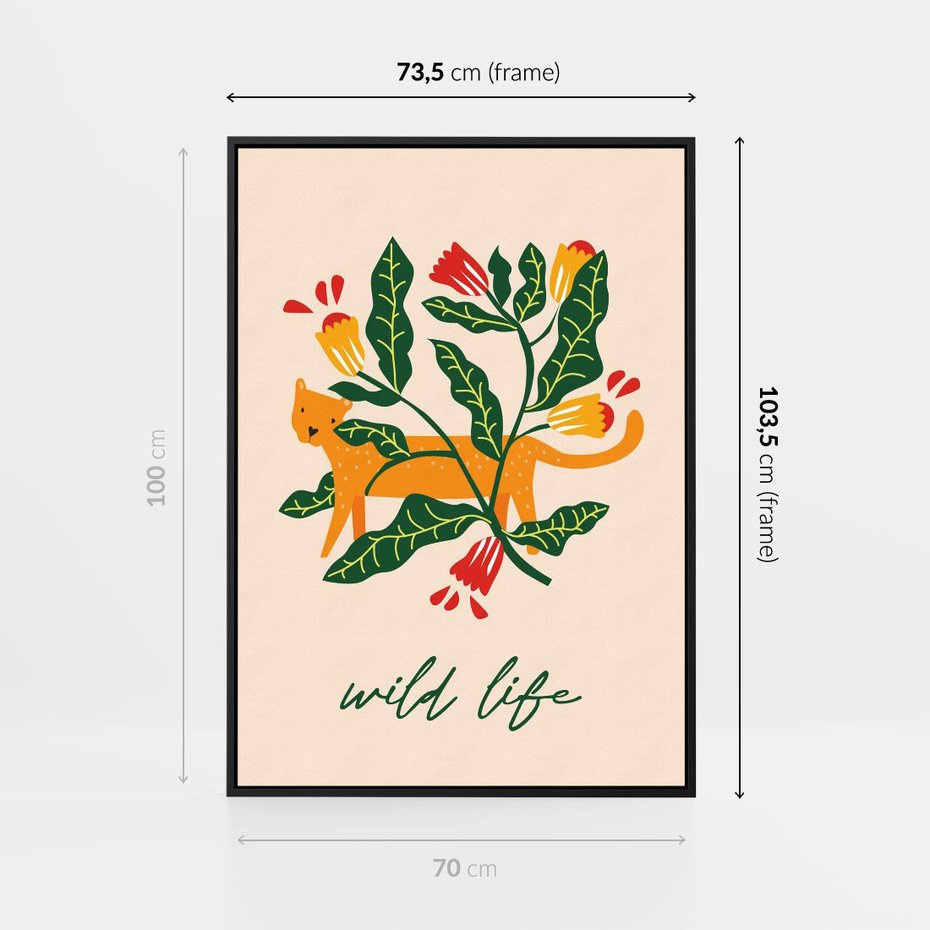 Obraz w ramie 70x100 - Tygrys w Kwiatach - tygrys, plakat - rama czarna