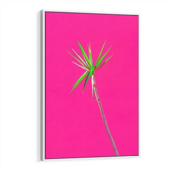 Obraz w ramie 50x70 - Retro Stylizacja - palma, liście - rama biała