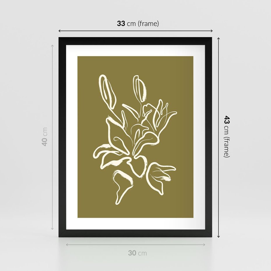 Plakat w ramie 30x40 - Przenikające Barwy - abstrakcyjna roślina, kwiaty - rama czarna