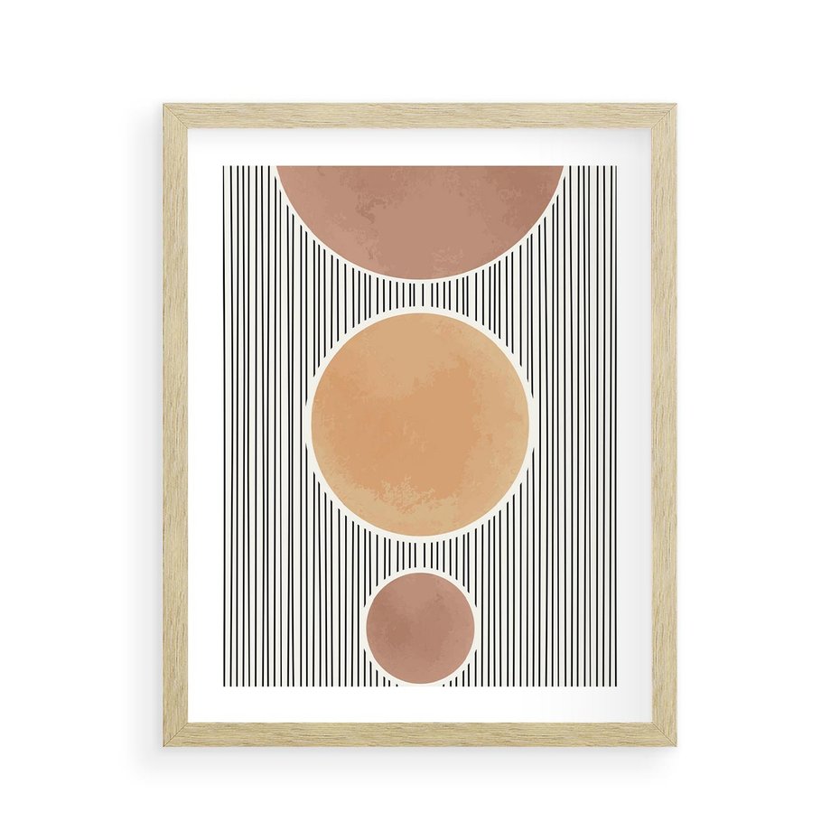 Plakat w ramie 40x50 - Taniec Linii - abstrakcyjna nowoczesna sztuka, koła okręgi - rama drewno