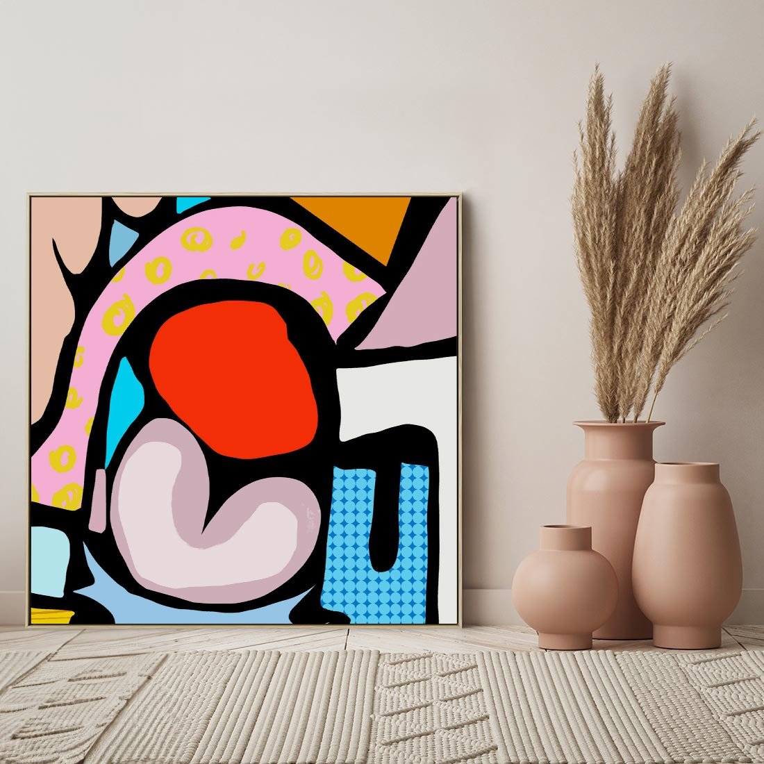 Obraz w ramie 50x50 - Czarny Komiks - abstrakcyjne formy, komiksowy styl - rama drewno