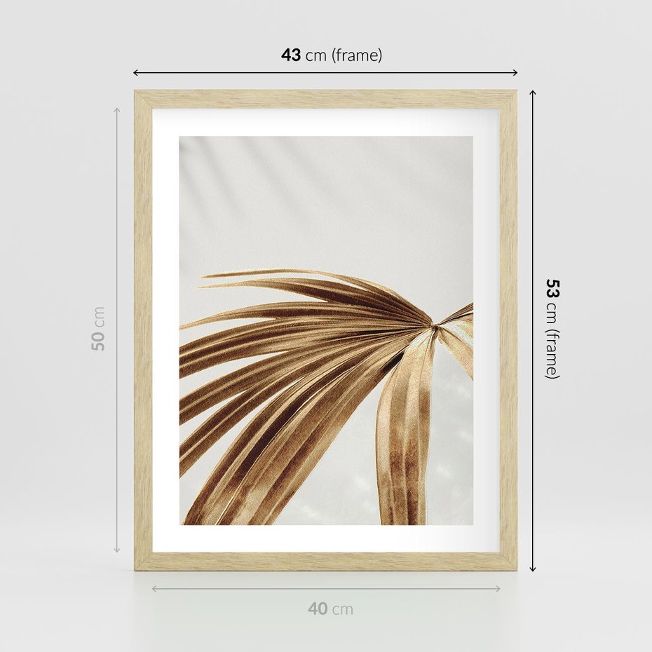 Plakat w ramie 40x50 - Egzotyczny Blask - złote, liście - rama drewno