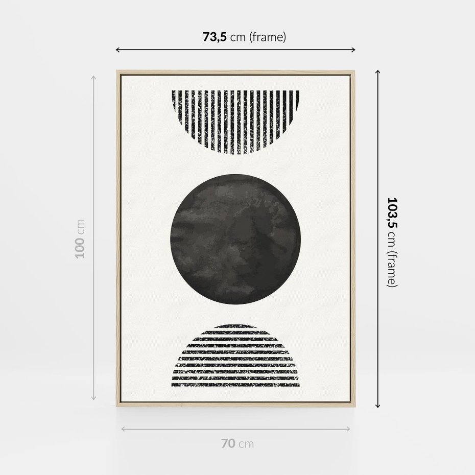 Obraz w ramie 70x100 - Tajemnicza Kompozycja - abstrakcyjne czarno białe formy, minimalizm - rama drewno