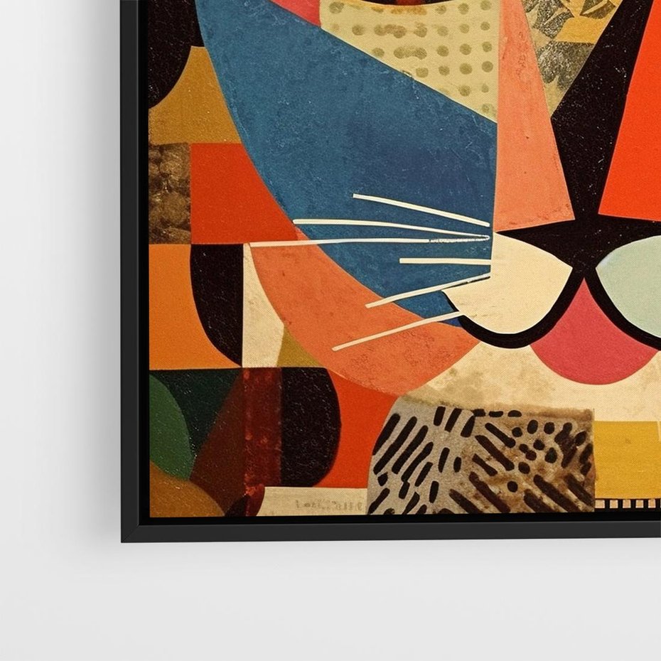 Obraz w ramie 50x50 - Impresje Nieznanych Odniesień - abstrakcyjny obraz olejny, kot - rama czarna