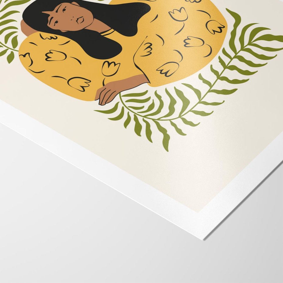 Plakat bez ramy 21x30 - Malowane Odbicia Wyobraźni - nowoczesny plakat, kobieta otoczona liśćmi