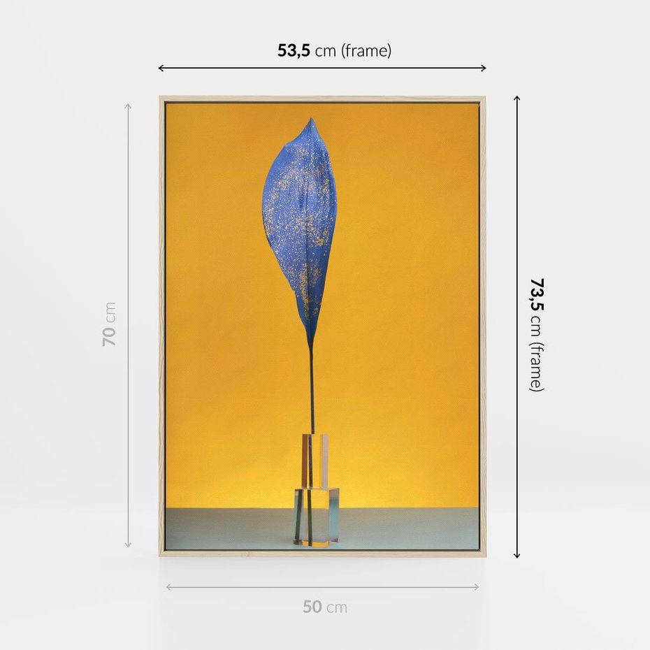 Obraz w ramie 50x70 - Niebiańskie liście - liść, liście - rama drewno