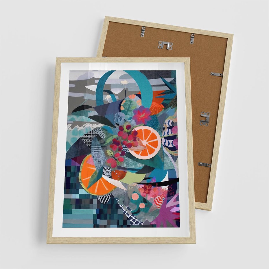 Plakat w ramie 50x70 - Migocące Widoki Harmonii - abstrakcyjny obraz, jak picasso - rama drewno