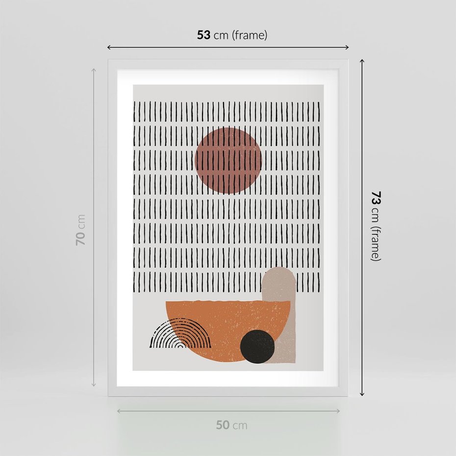 Plakat w ramie 50x70 - Symetria w Stylu Mid-Century - minimalistyczny obraz, mid-century styl - rama biała