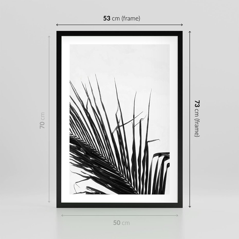 Plakat w ramie 50x70 - Sztuka Natury: Monochromatyczna Palma - palma, czarno białe zdjęcie - rama czarna