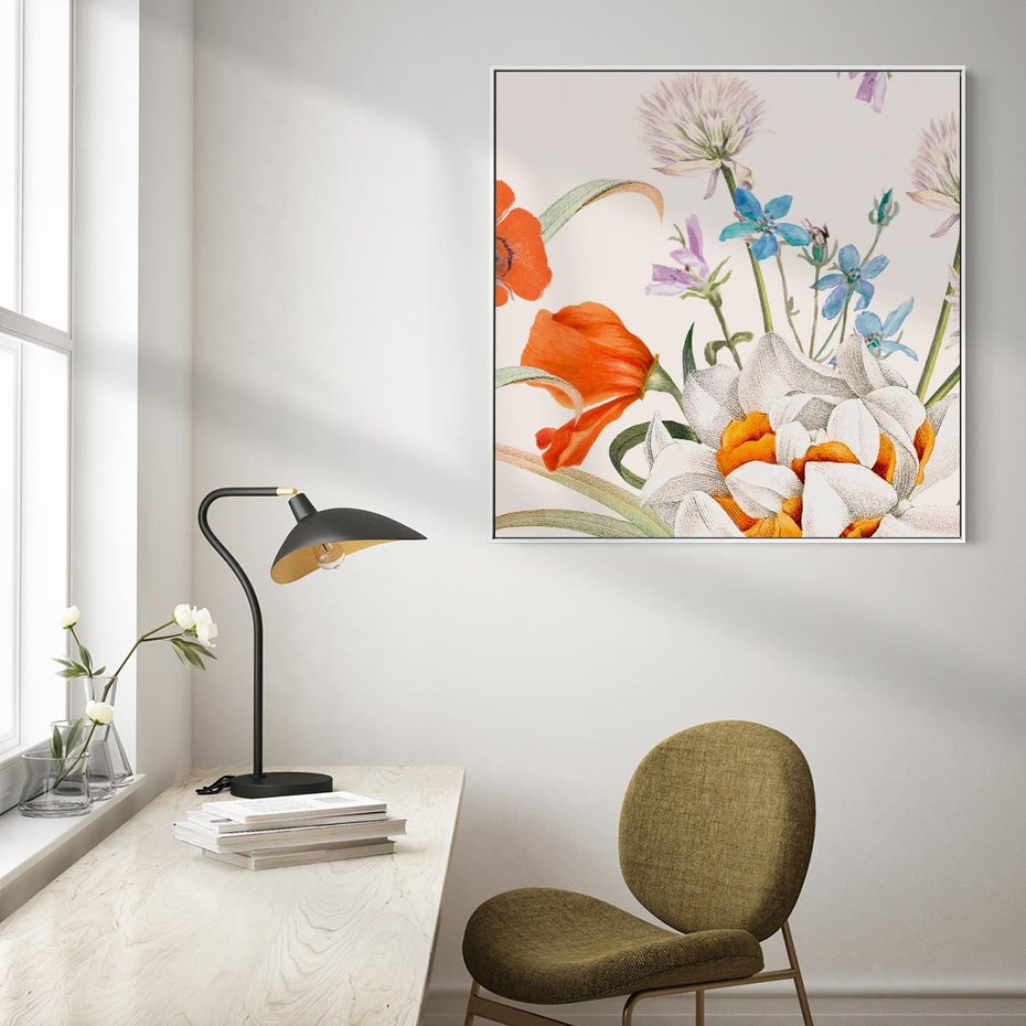 Obraz w ramie 80x80 - Polne Kwiaty - polne kwiaty, na białym tle - rama biała