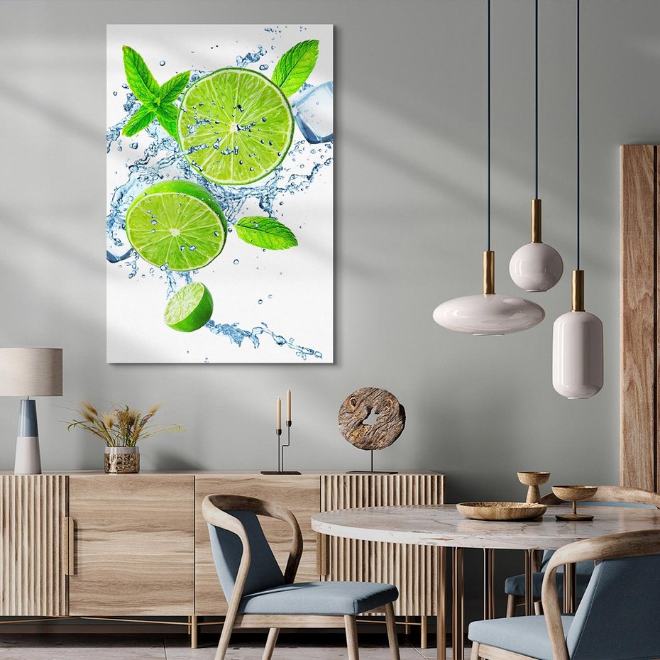 Obraz na płótnie 70x100 - Świeżość limonek w wodzie - limonki, woda