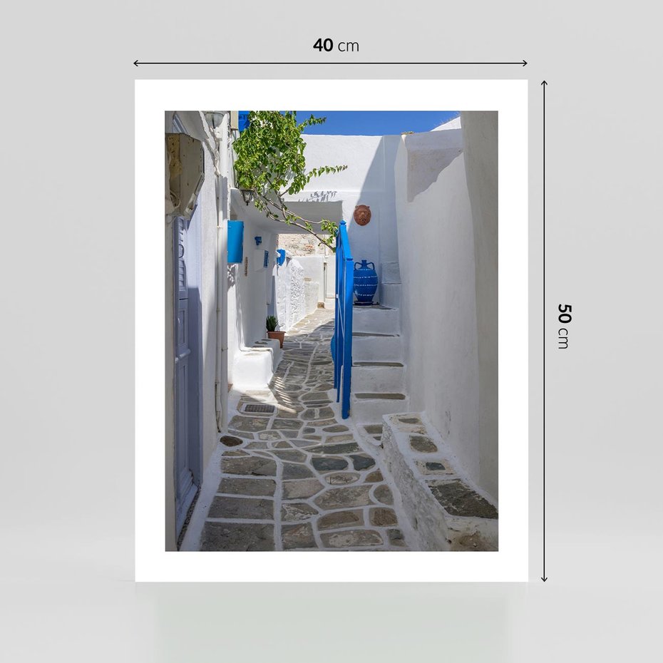 Plakat bez ramy 40x50 - Uroki Santorini: Perspektywiczna Uliczka - uliczka, perspektywa