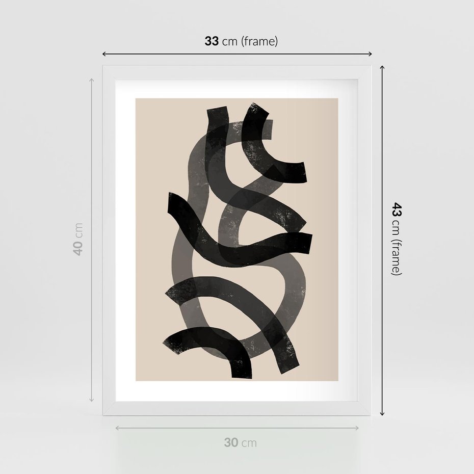Plakat w ramie 30x40 - Strukturalne Odbicia Innowacji - zaplątane minimalistyczne linie, na bezowym tle - rama biała