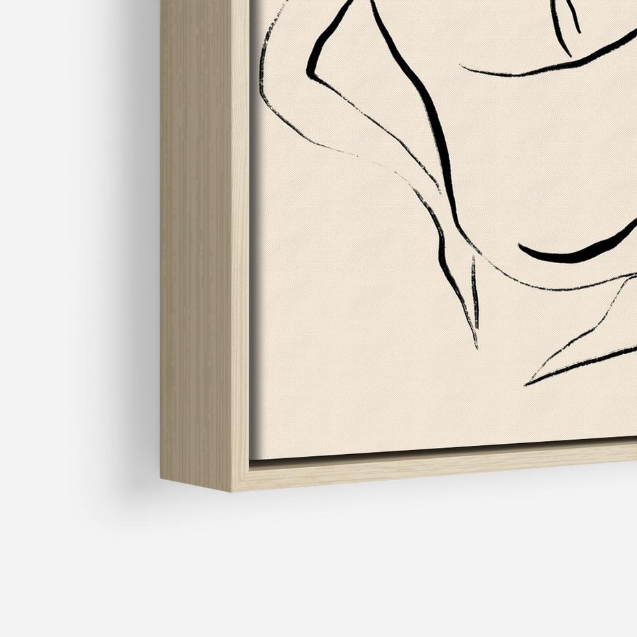 Obraz w ramie 50x50 - Piękno w Minimalizmie - abstrakcyjny rysunek, minimalistyczna kreska - rama drewno