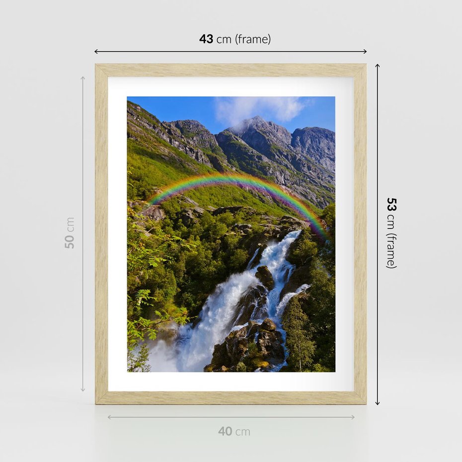 Plakat w ramie 40x50 - Tęczowe góry - harmonia kolorów - tęcza, góry - rama drewno