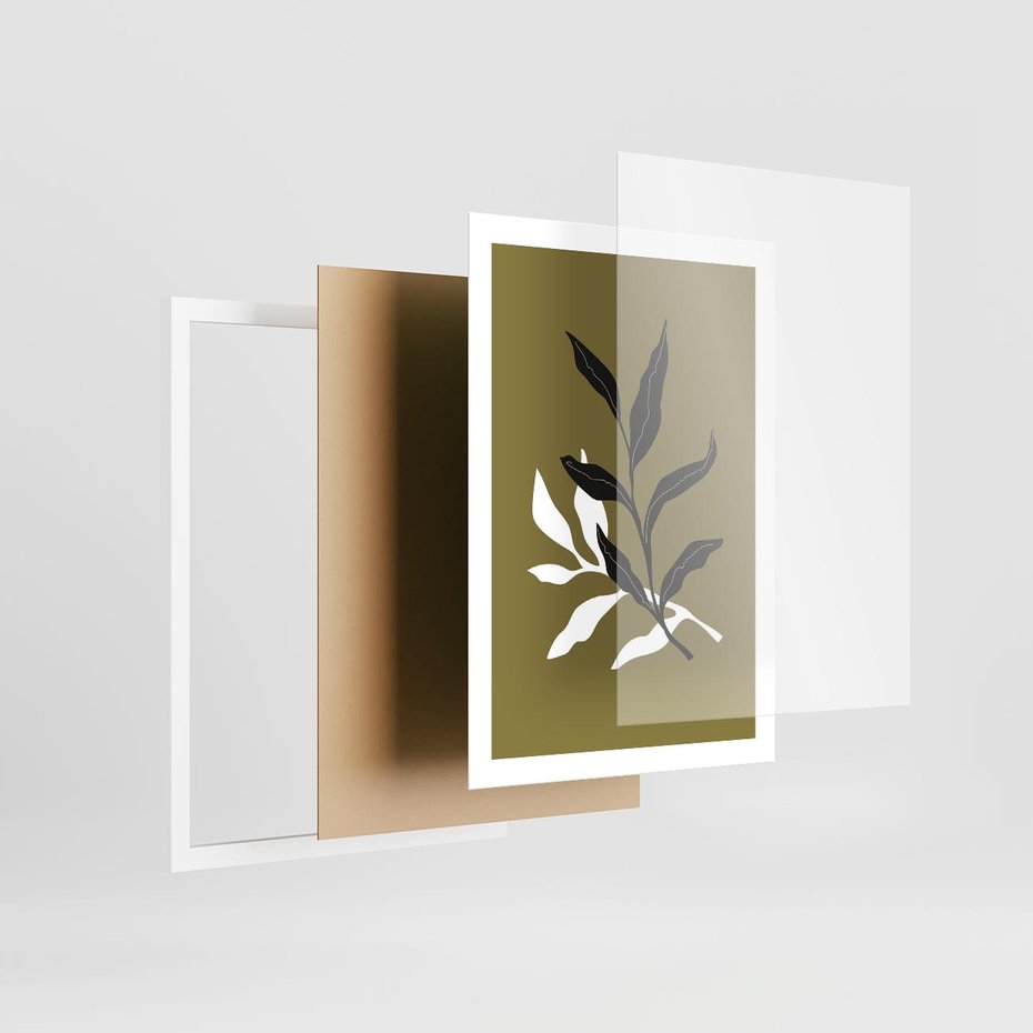 Plakat w ramie 50x70 - Wewnętrzne Odsłony - liście, gałązki - rama biała