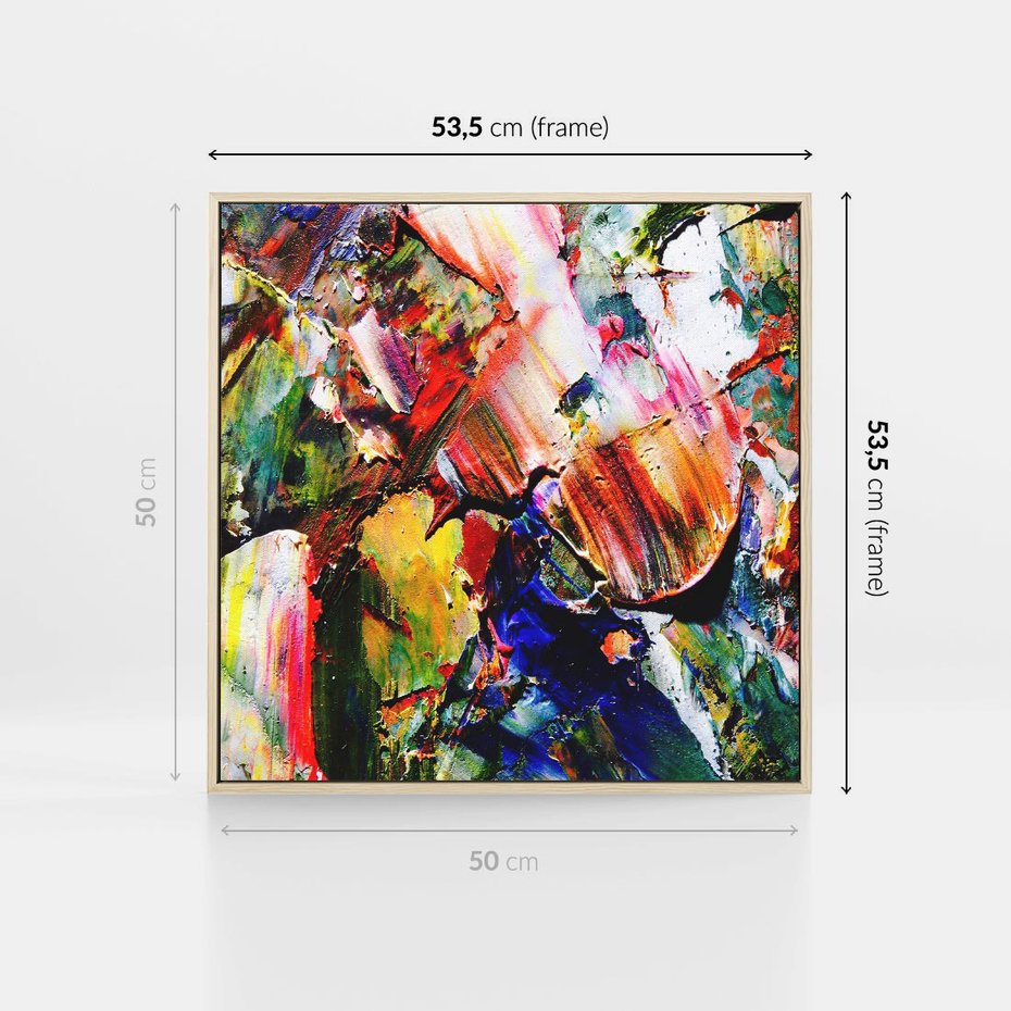 Obraz w ramie 50x50 - Szalejące ognie kolorów - abstrakcja, farby olejne - rama drewno