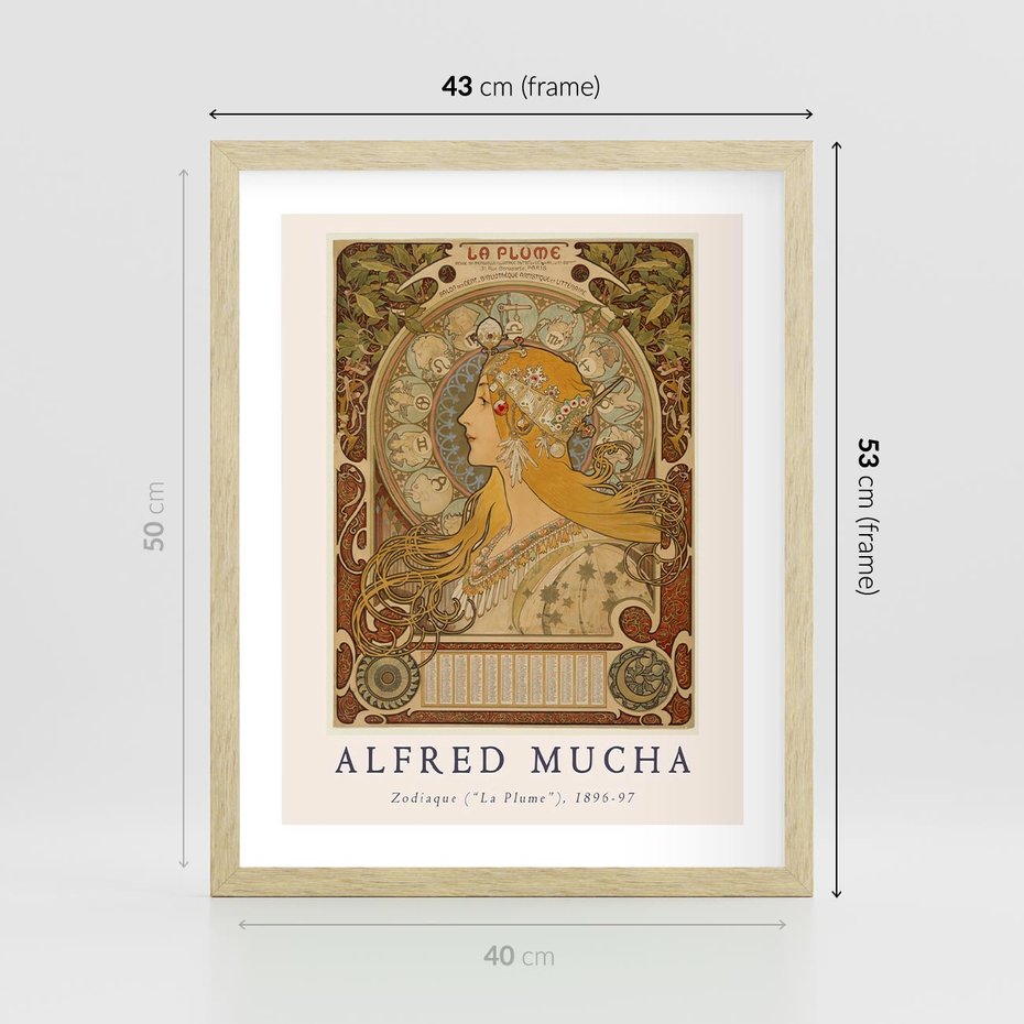 Plakat w ramie 40x50 - Mucha: Reprodukcja i Typografia na Plakacie - reprodukcja, alfons mucha - rama drewno