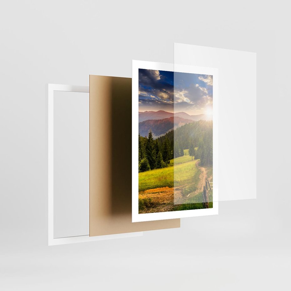 Plakat w ramie 50x70 - Zachód słońca na łące - zachód, łąka - rama biała