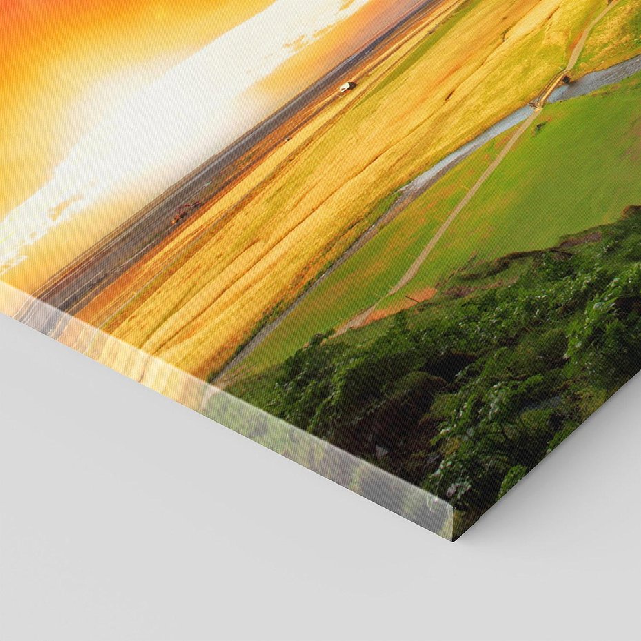 Obraz na płótnie 120x40 - Zachód słońca nad islandzkim wodospadem - Islandia, wodospad