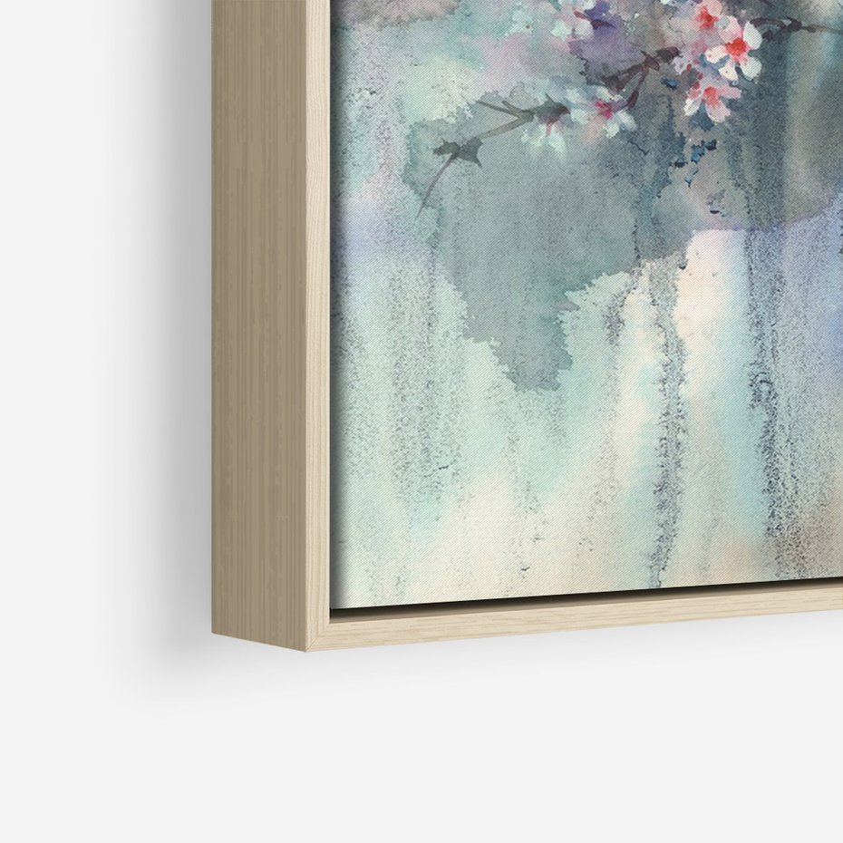Obraz w ramie 80x120 - Efemeryczne Kwitnienie Drzew - akwarela, rozmyte pastelowe tłó - rama drewno
