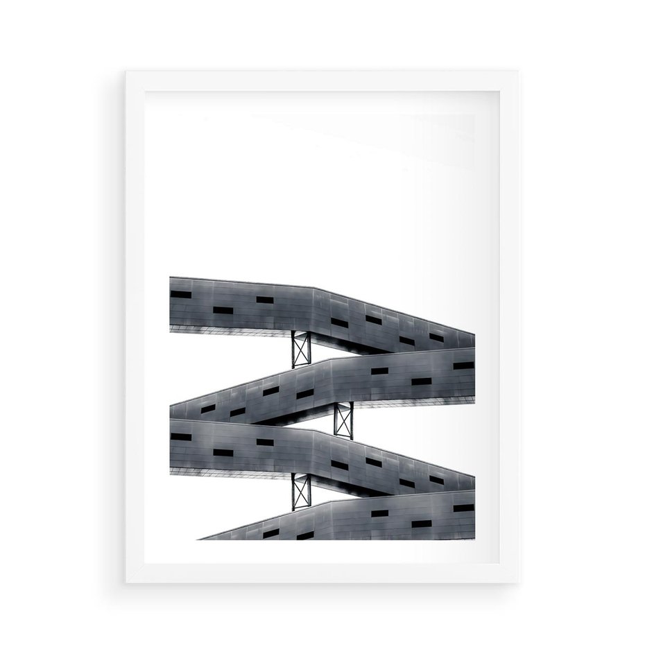 Plakat w ramie 50x70 - Monochromatyczna Sztuka Nowoczesnych Budynków - architektura, nowoczesne formy - rama biała