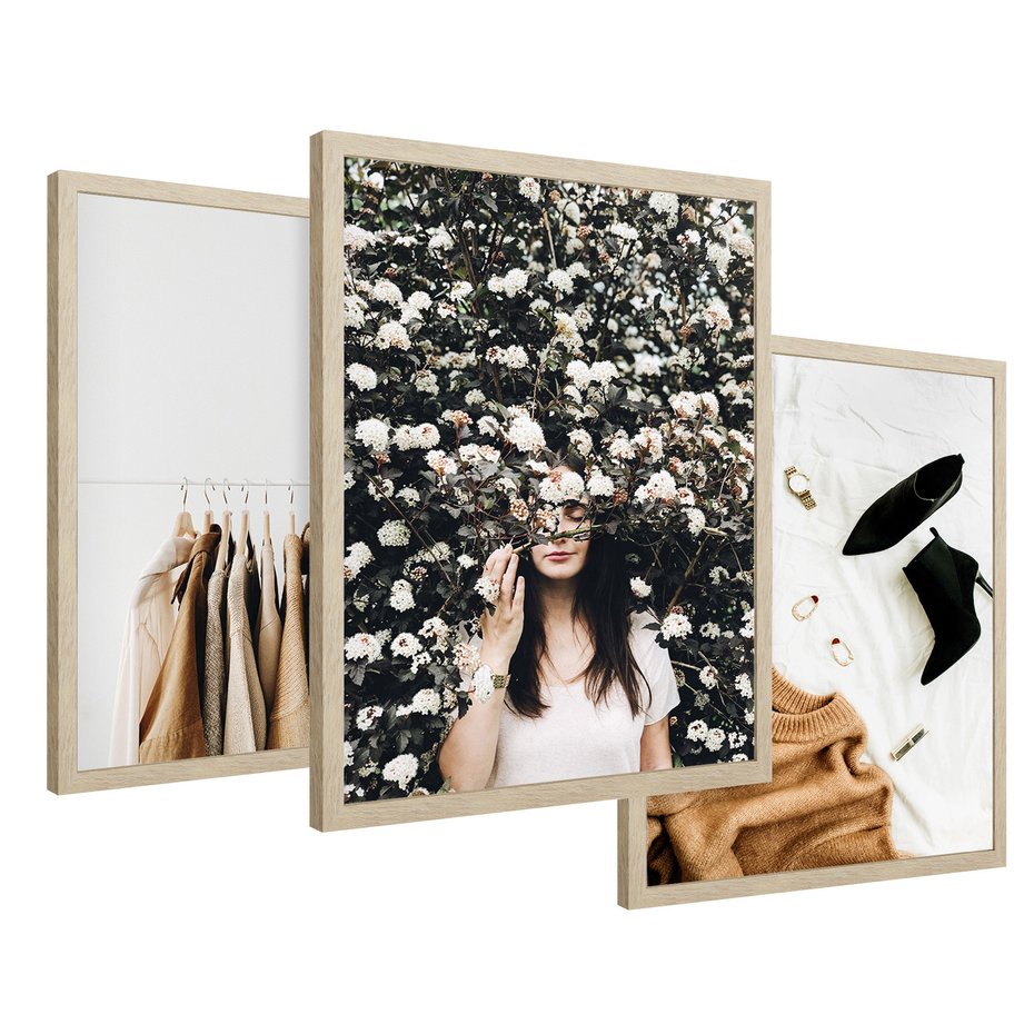 Zestaw obrazy w ramie 30x40 galeria - Moda, fashion, brąz, boho - rama drewno