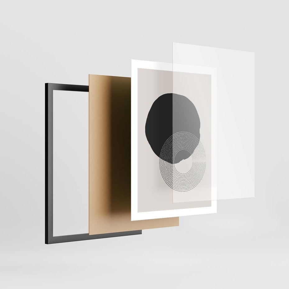 Plakat w ramie 50x70 - Migotliwa Opowieść - abstrakcyjna kompozycja, okręgi - rama czarna