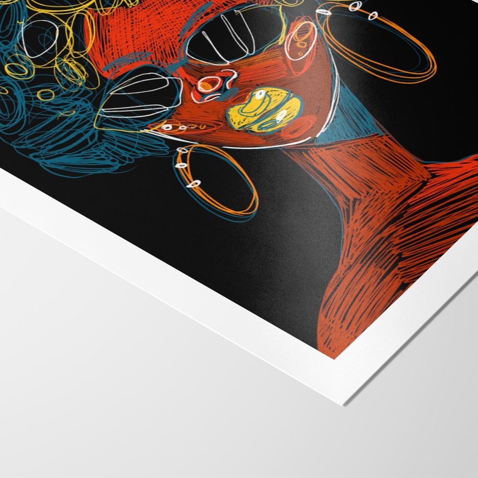 Plakat bez ramy 50x70 - Kolorowe Wibracje Rzeczywistości - abstrakcyjny portret kobiety, twarz