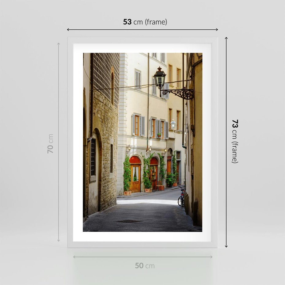 Plakat w ramie 50x70 - Uliczka: perspektywa miejskiego krajobrazu - uliczka, perspektywa - rama biała