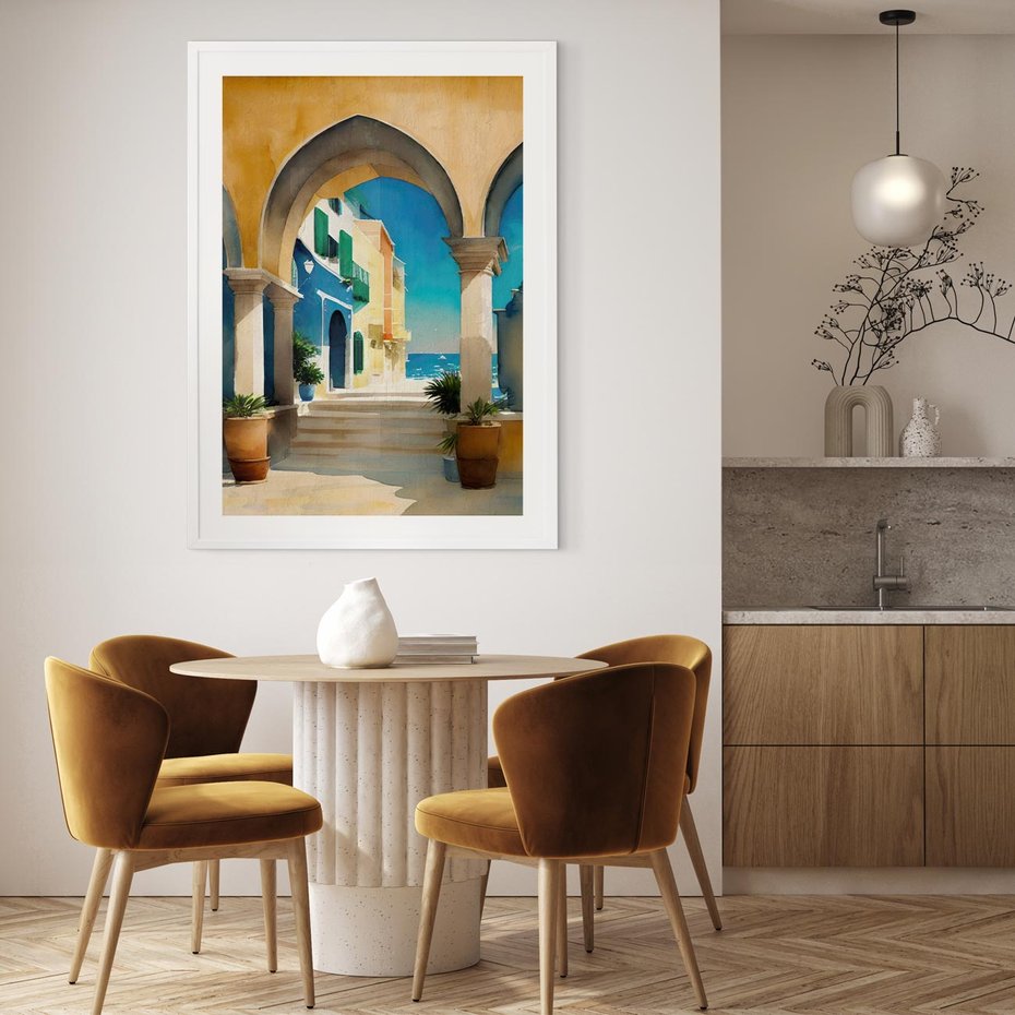 Plakat bez ramy 21x30 - Nadmorskie Łuki - akwarela, śródziemnomorski klimat