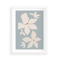 Plakat w ramie 50x70 - Błękit Kwiatów - kwiaty, nowoczesne i minimalistyczne - rama biała