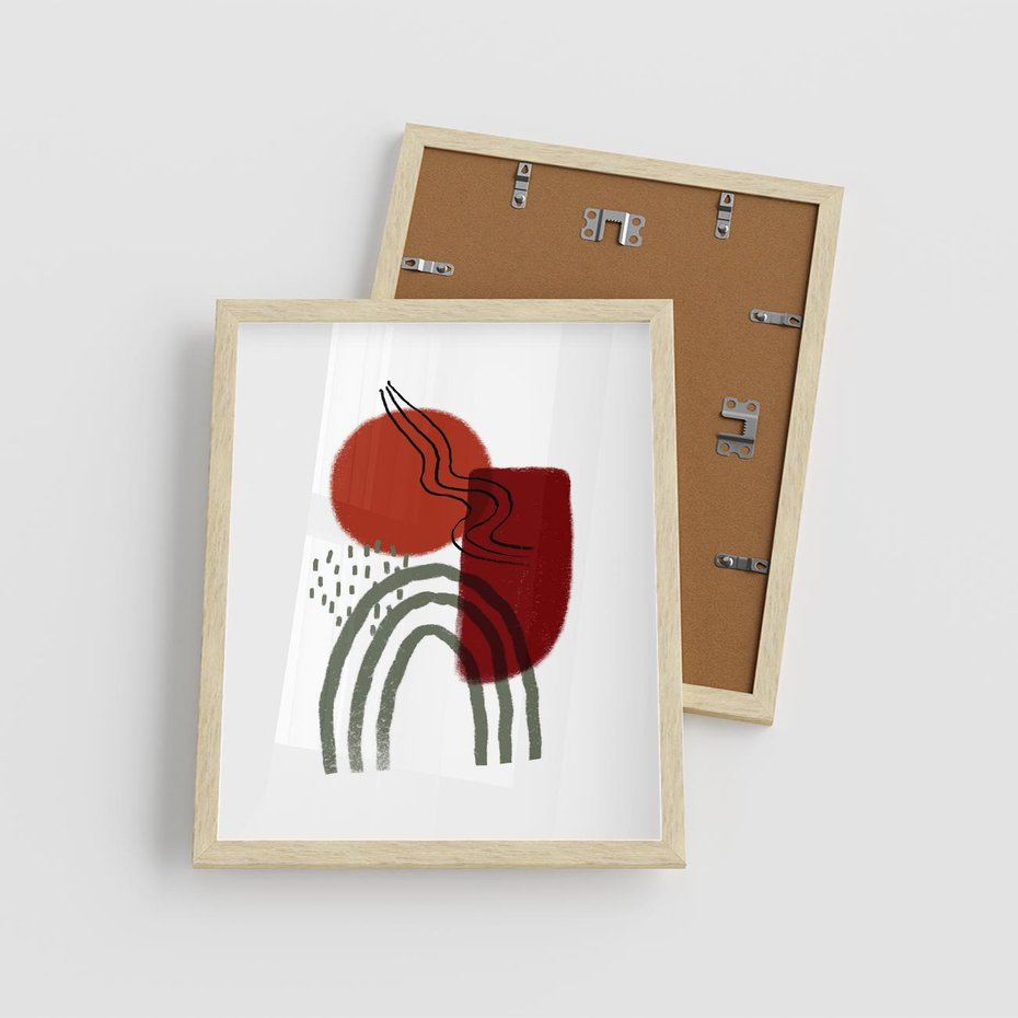 Plakat w ramie 40x50 - Abstrakcyjne Pulsacje - abstrakcyjna sztuka, boho kształty - rama drewno