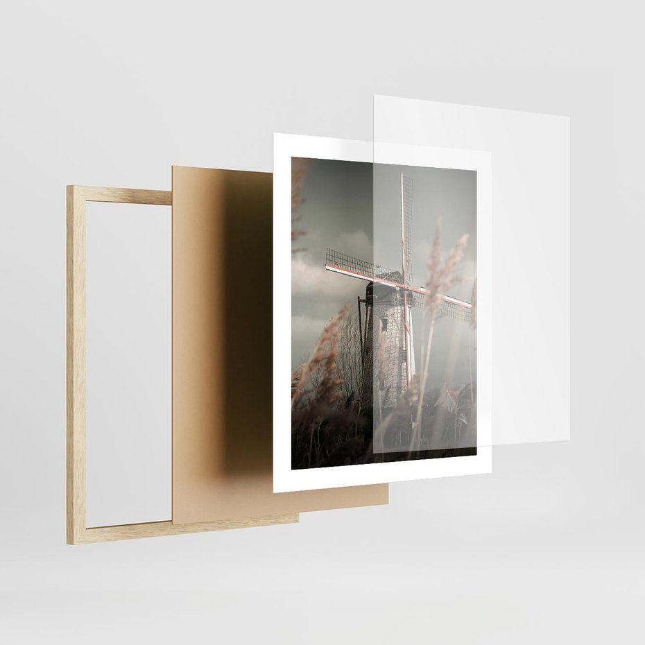 Plakat w ramie 40x50 - Wiejska Idylla: Młyn w Polu - wiatrak, młyn w polu - rama drewno