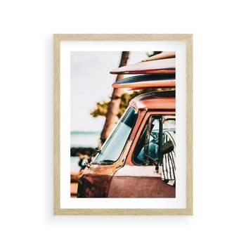 Plakat w ramie 30x40 - Surfingowa Wolność - samochód, stary van - rama drewno