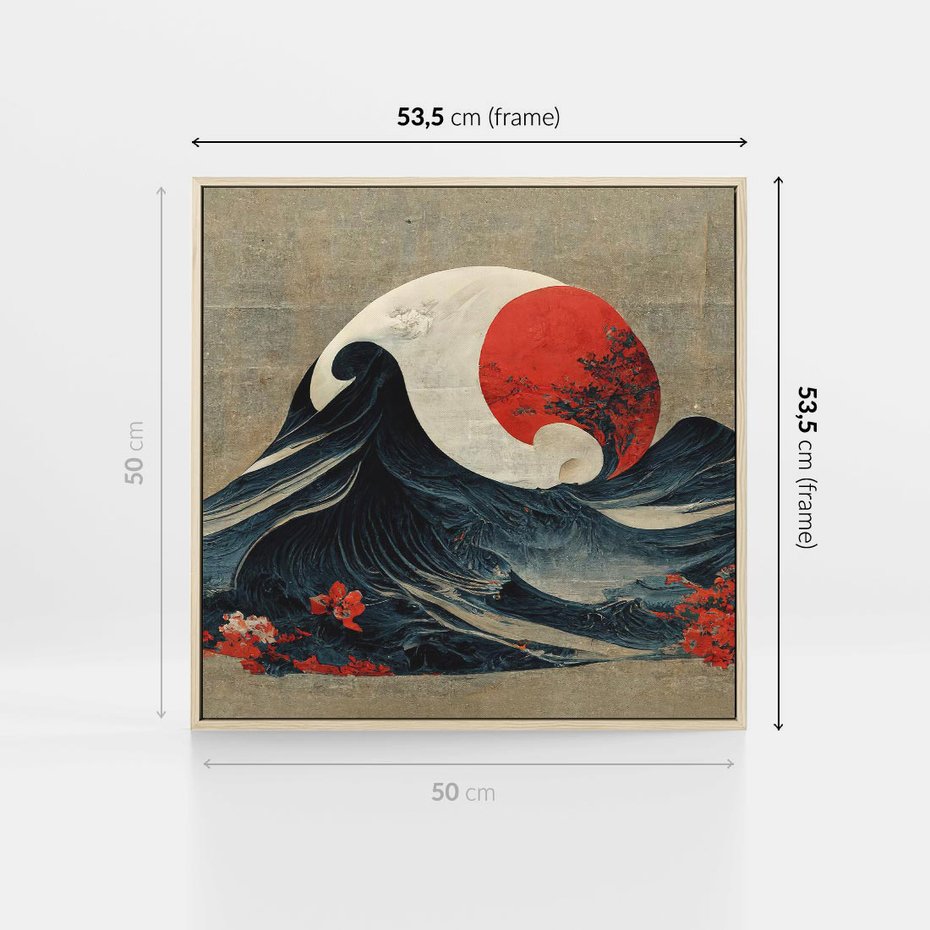 Obraz w ramie 50x50 - Requiem dla marzeń - sztuka japońska, fale oceanu - rama drewno